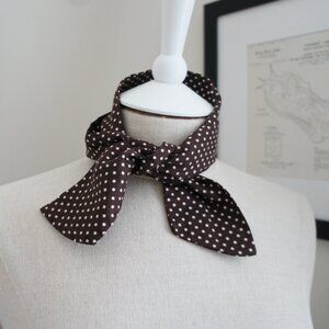 Vintage Dark Brown Polka Dot Long Thin Neck Scarf Twilly